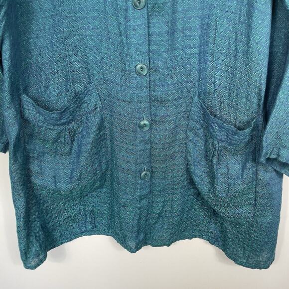 Flax 100% Linen Tunic Top Womens Size Large Teal Textured Boho Beachy Lagenlook - Picture 8 of 13